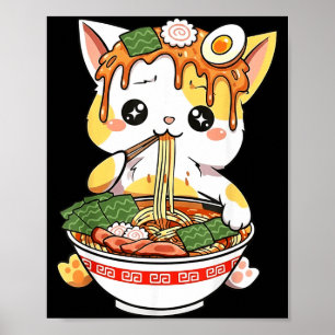Poster Design de Gato Ramen Estilo Kawaii Engraçado Anime