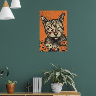 Poster Design de Halloween de Gato Zumbi Cadáver Sinistro