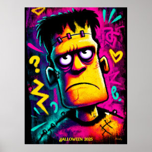 Poster Design de Halloween retrô Frankenstein néon person