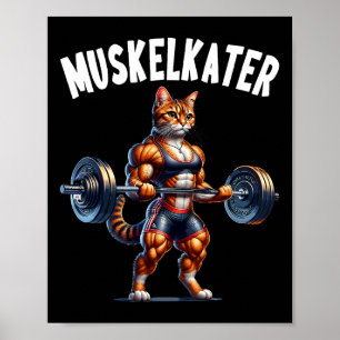 Poster Design de haltere de gato para fisiculturistas mus