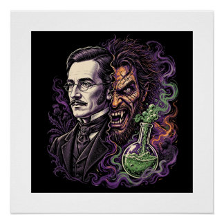 Pôster Design de Horror com Rosto Dividido de Jekyll e Hy