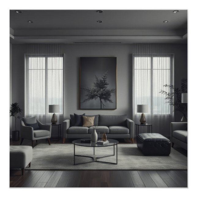 Pôster Design de Interiores de Quarto Moderno (Frente)