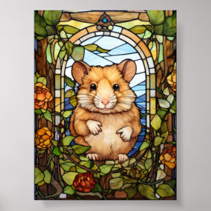 Poster Design de Janela de Vidro Colorido de Hamster Fofo