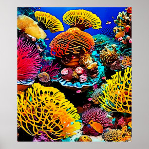 Poster Design de Jardim Tropical de Coral Vibrante