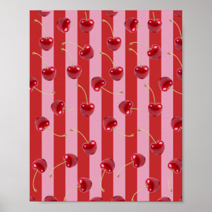Poster Design de listras vermelhas e rosas com cerejas