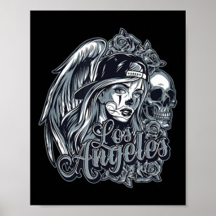 Poster Design de Los Angeles Chicana Com Rosas De Crânio