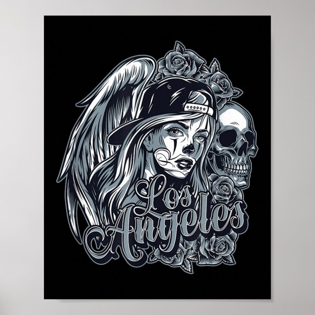 Poster Design de Los Angeles Chicana Com Rosas De Crânio  (Frente)