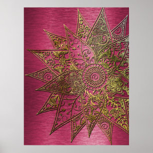 Poster Design de mão desenhada com um hena de flor da mo