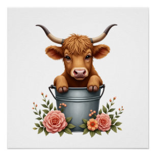 Pôster Design de Mercado de Flores de Vaca das Terras Alt