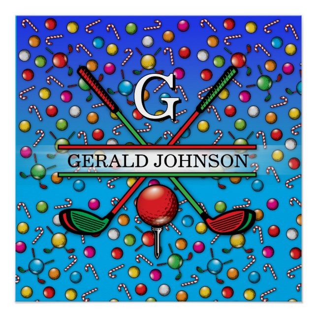 Pôster Design de Monograma de Golfer de Natal (Frente)