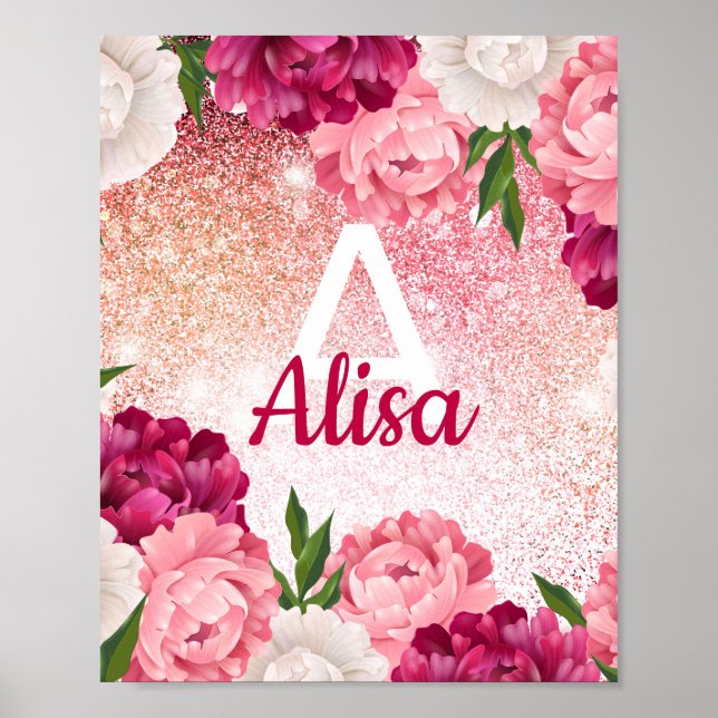 Poster Design de monograma floral de brilho (Frente)