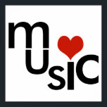 Poster design de música tipográfica<br><div class="desc">A palavra "música" com coração vermelho (eu amo música)</div>