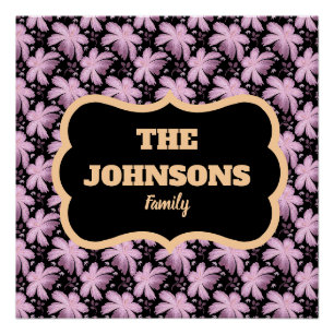 Pôster design de nome de família floral personalizado