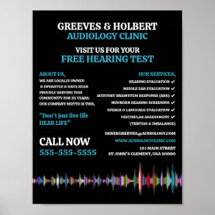 Poster Design de Ondas Sonoras, Audiologista, Clínica Aud