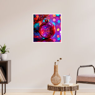 Poster Design de Ornamento de Natal Neon Vibrante