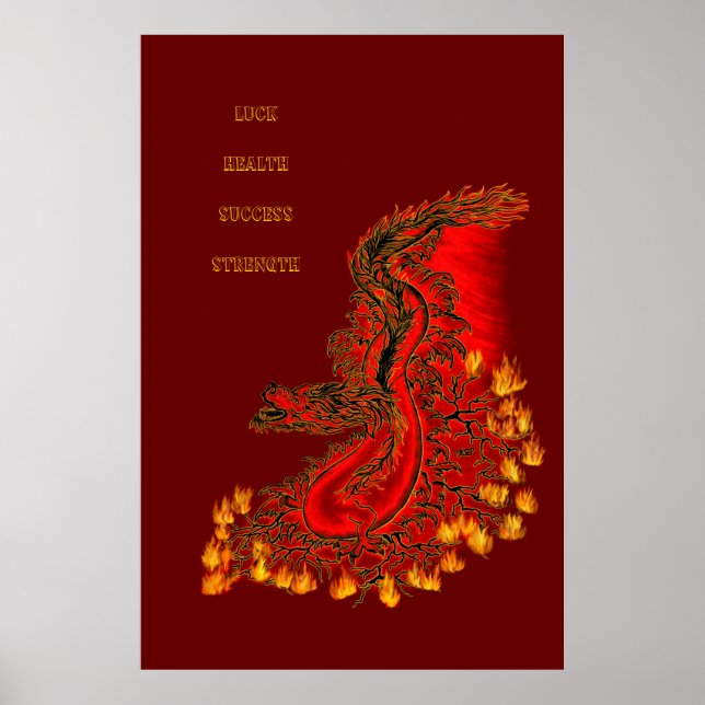 Poster Design de ouro e vermelho do Dragão da China (Frente)