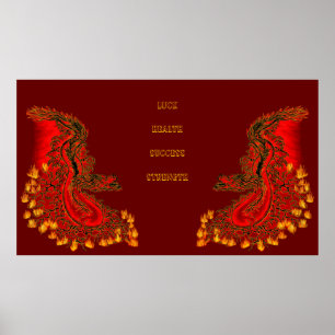 Poster Design de ouro e vermelho do Dragão da China