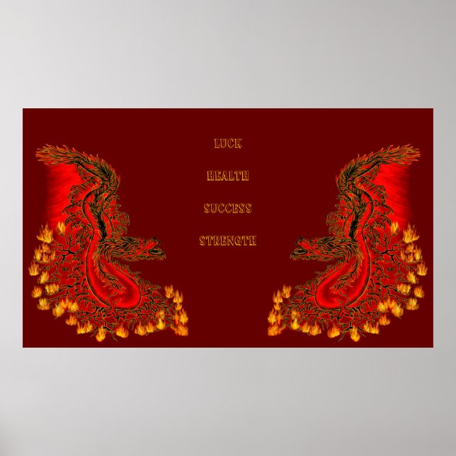 Poster Design de ouro e vermelho do Dragão da China (Frente)