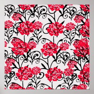 Poster Design de Padrão de Ilustração Floral da rosa verm