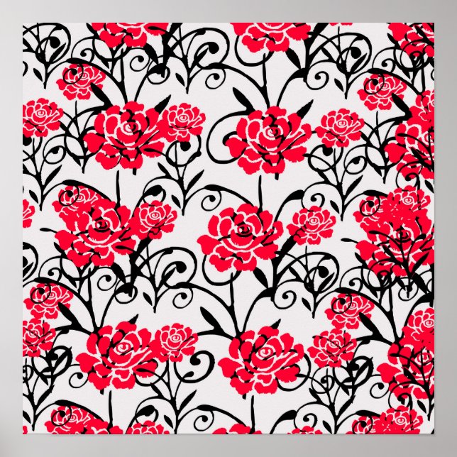 Poster Design de Padrão de Ilustração Floral da rosa verm (Frente)