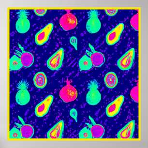 Poster Design de Padrão de Neon Fruta Vibrante