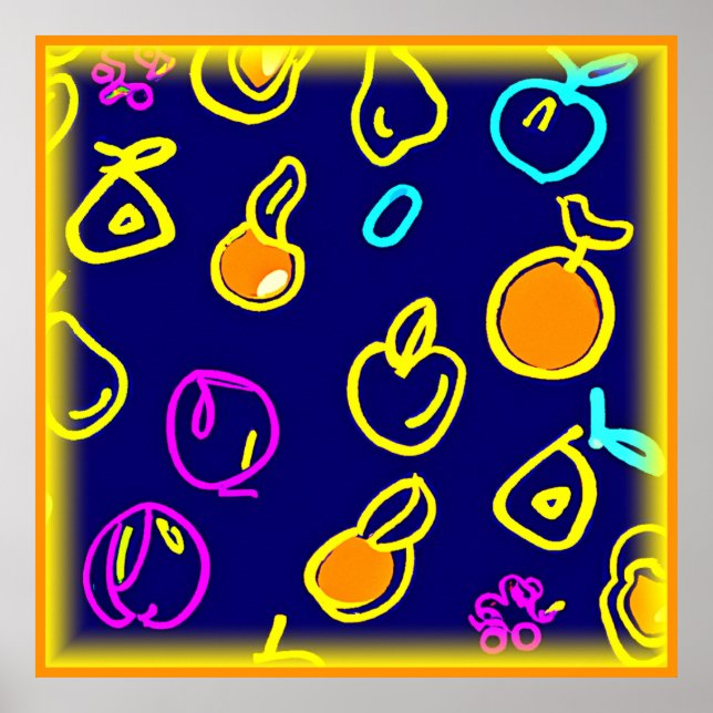 Poster Design de Padrão Dinâmico do Neon Fruta (Frente)