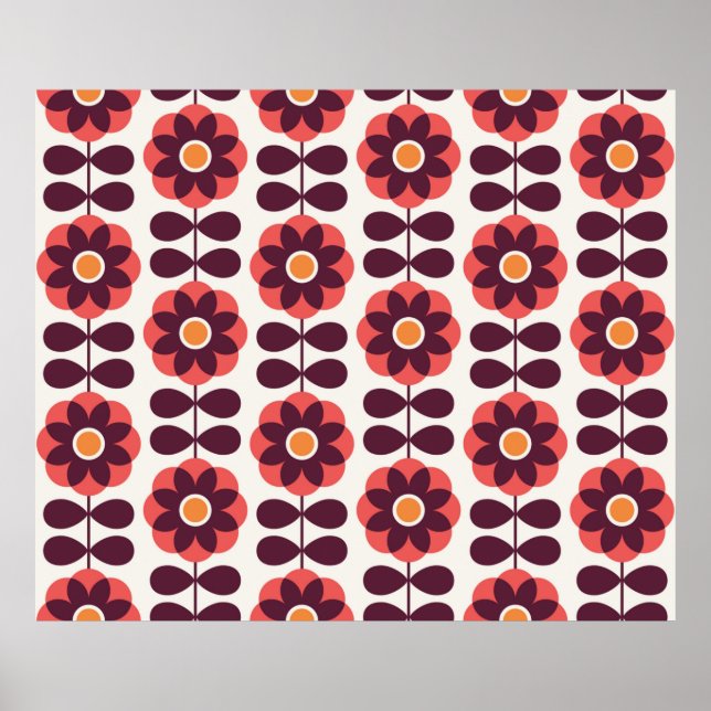 Poster Design de padrão uniforme floral. Estilo escandina (Frente)
