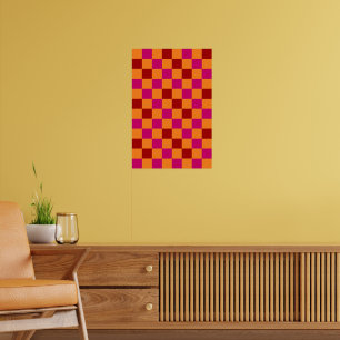 Poster Design de padrão xadrez vermelho laranja rosa