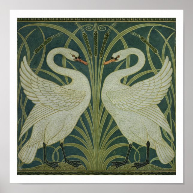 Pôster design de papel de parede 'Swan, Rush e Iris' (Frente)
