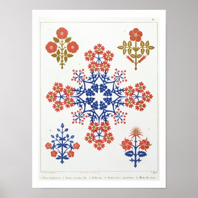 Pôster Design de papel de parede violeta, íris e tulipas (Frente)