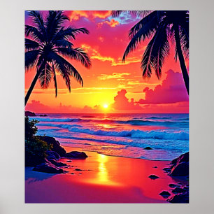 Poster Design de Paraíso Tropical Sunset