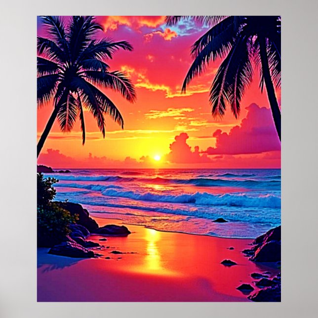 Poster Design de Paraíso Tropical Sunset (Frente)