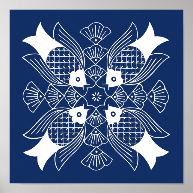 Pôster Design de Peixes Submarinos com Fundo Azul (Frente)