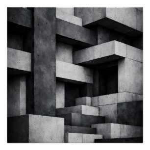 Pôster Design de Penthouse Brutalista Interior Monocromát