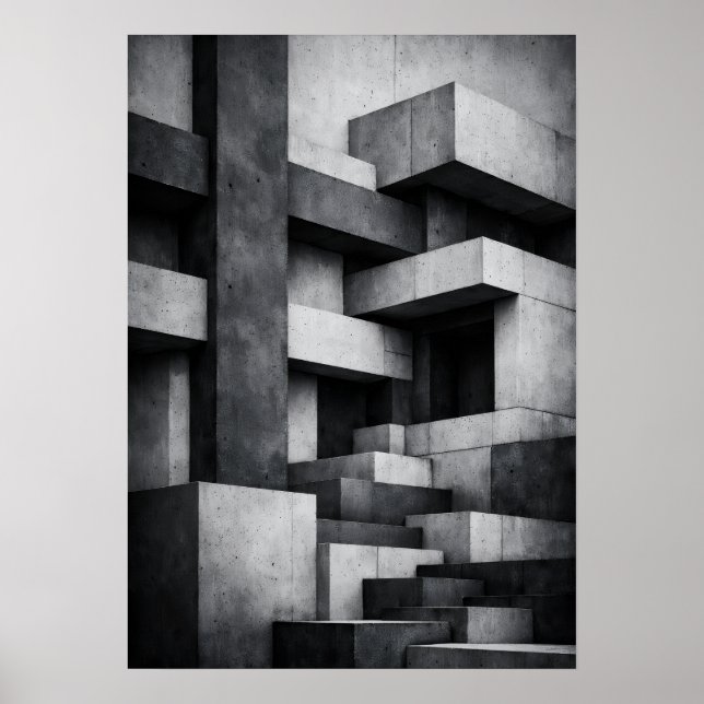 Poster Design de Penthouse Brutalista Interior Monocromát (Frente)