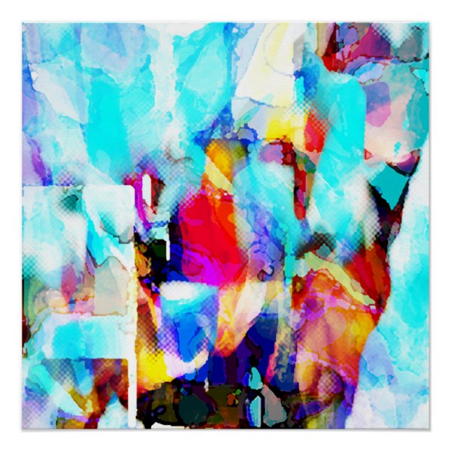 Pôster Design de Pintura Branco Amarelo Rosa Azul Aqua (Frente)