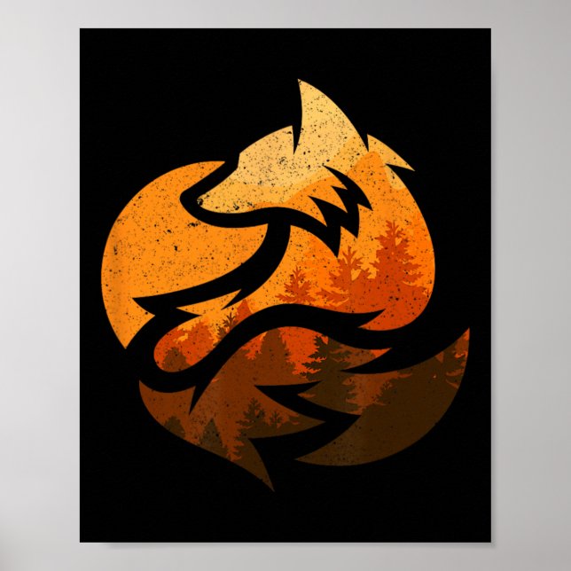 Poster Design de Raposa Com Árvores Naturais Caçando (Frente)