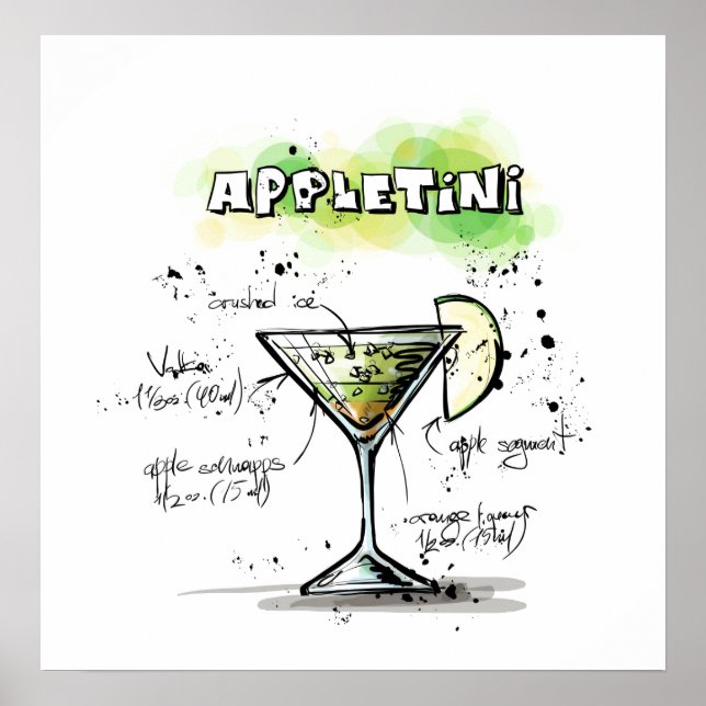 Poster Design de Receita de Bebida AppleTini (Frente)