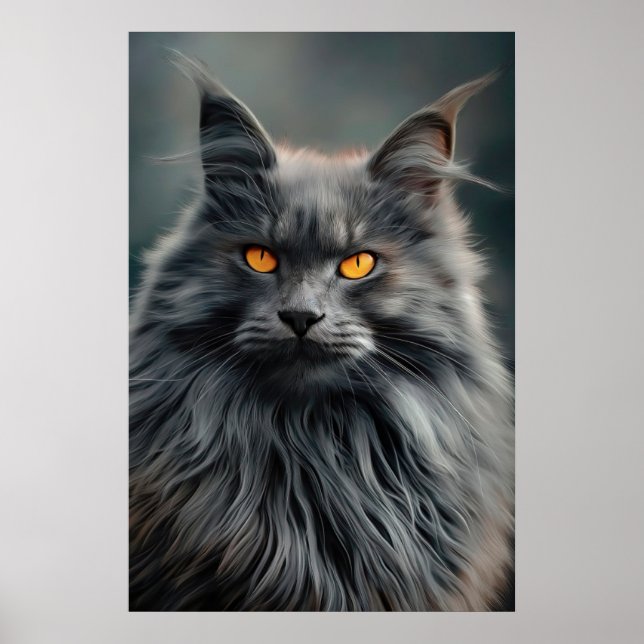 Poster Design de Retrato Gato de Cabelo Longo Majestoso (Frente)