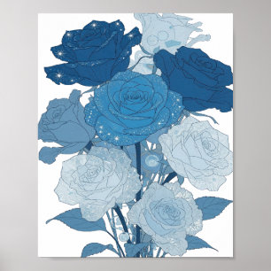 Poster Design de ROSAS AZUIS Prateadas Ousadas