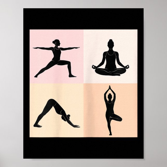 Poster Design de Silhueta de Yoga, Pop Art 4 Quadrantes (Frente)