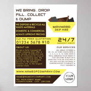 Poster Design de Skip Amarelo, Skip/Dumpster Company