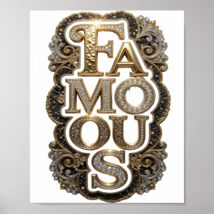 Poster Design de Slogan FAMOSO Artístico Dourado
