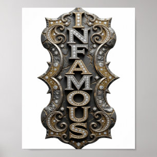 Poster Design de Slogan INFAMOUS Ouro Crespado