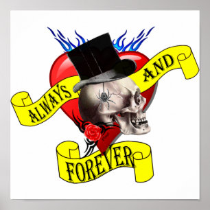 Poster Design de tatuagem no crânio e no coração