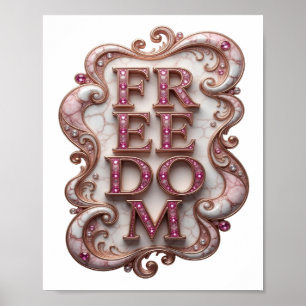 Poster Design de texto FREEDOM Rosa Legal