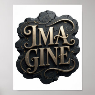 Poster Design de Texto IMAGINE em Ouro Edgy
