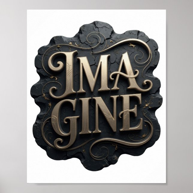 Poster Design de Texto IMAGINE em Ouro Edgy (Frente)