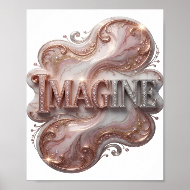 Poster Design de texto IMAGINE Prata Snappy (Frente)