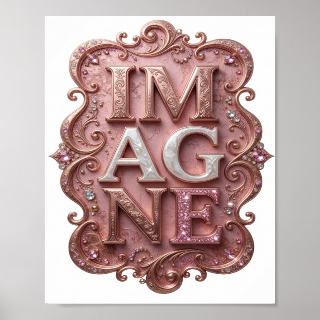 Poster Design de texto IMAGINE rosa atraente (Frente)